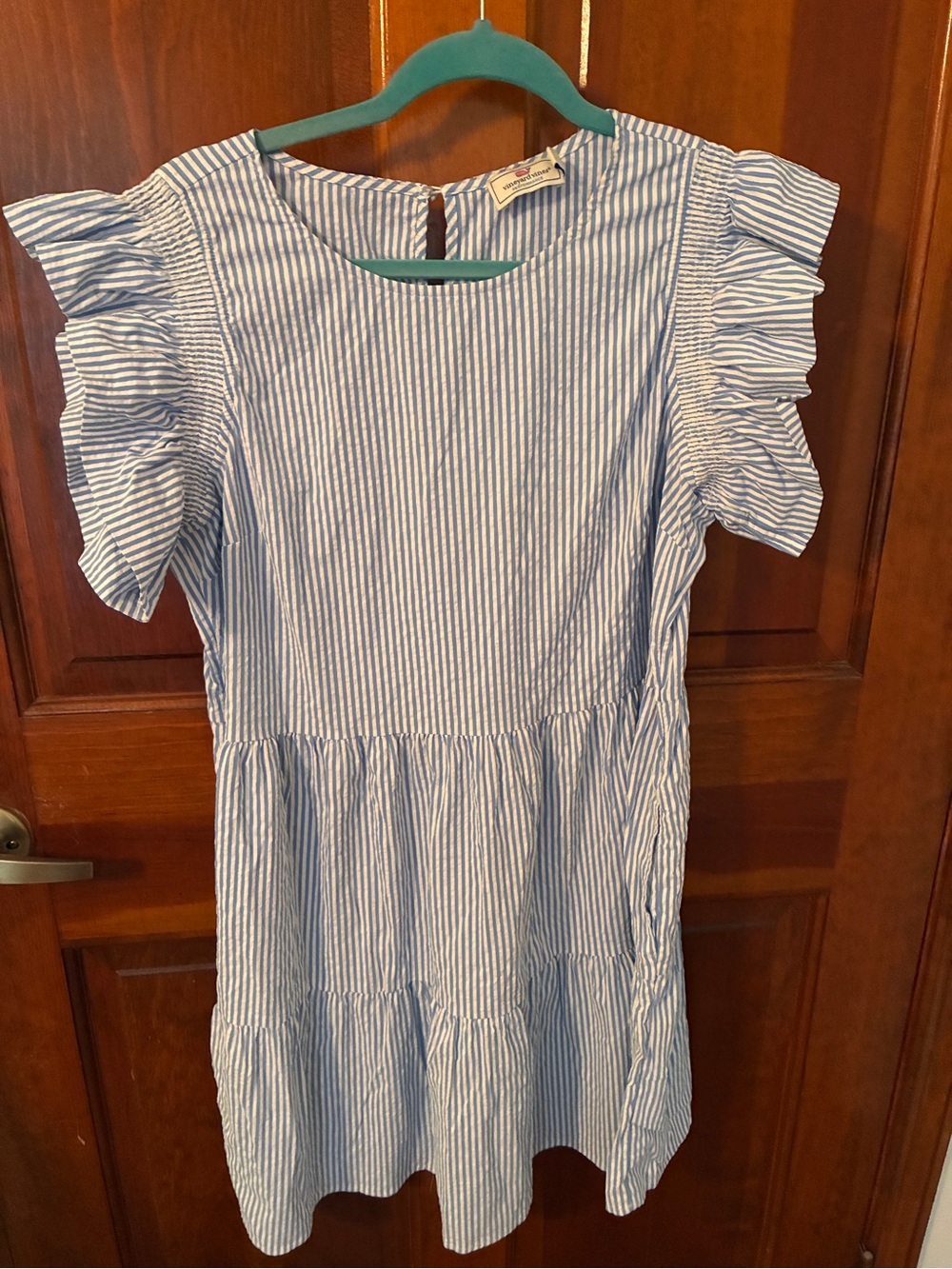 Vineyard Vines Harbor Tiered Ruffle-Sleeve Dress Seersucker